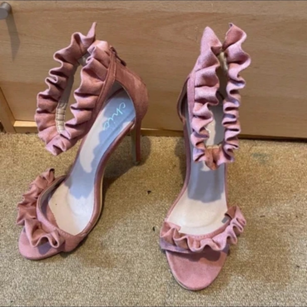 Chic Pink Ruffle Strap Heels - Picture 2 of 4